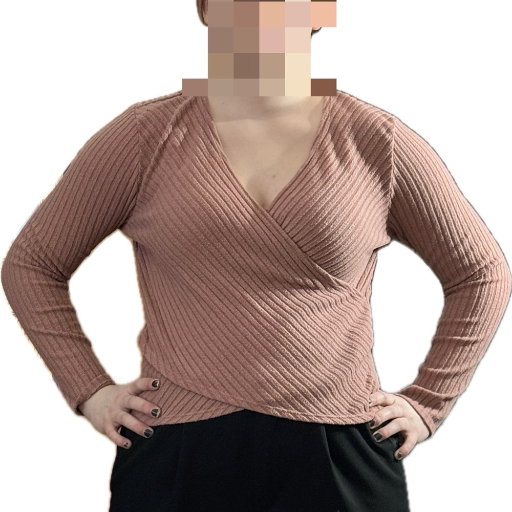 Ribbed Pink Wrap Sweater